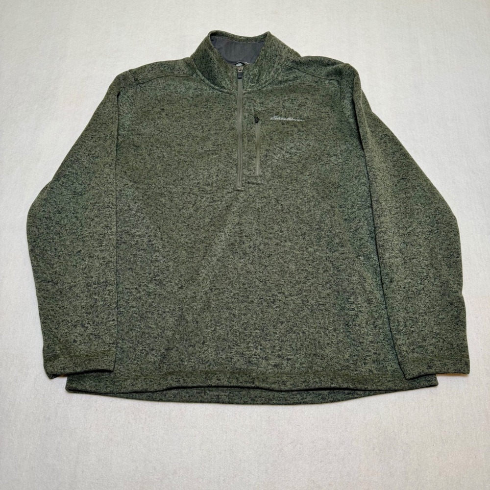 Eddie Bauer Mens XL Green Heathered Quarter Zip Fleece Pullover EM31LK112